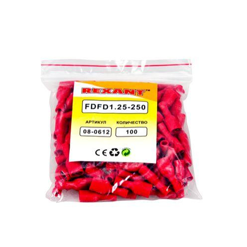 Клемма плоская полностью изолир. (VF 1.25-250A) (уп. 100шт.) Rexant 08-0612