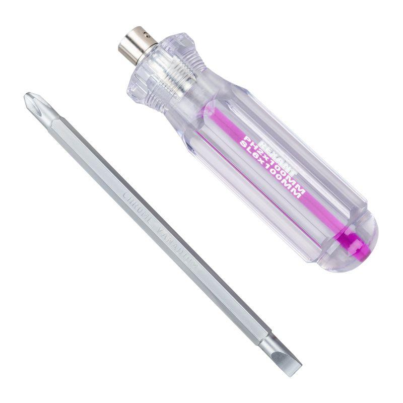 Отвертка комбинированная прозрачная рукоятка двухсторонний стержень 120мм (крестовая PH2 шлицевая SL 6мм) Rexant 12-4742