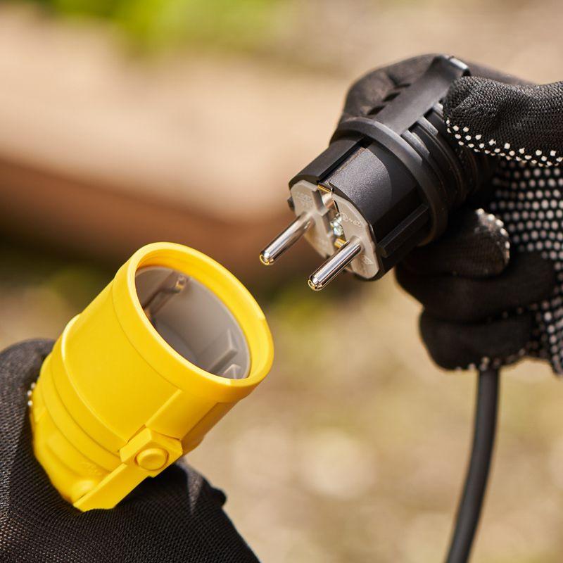 Вилка угловая влагозащищенная с заземлением16А IP44 каучук Rexant 111-003