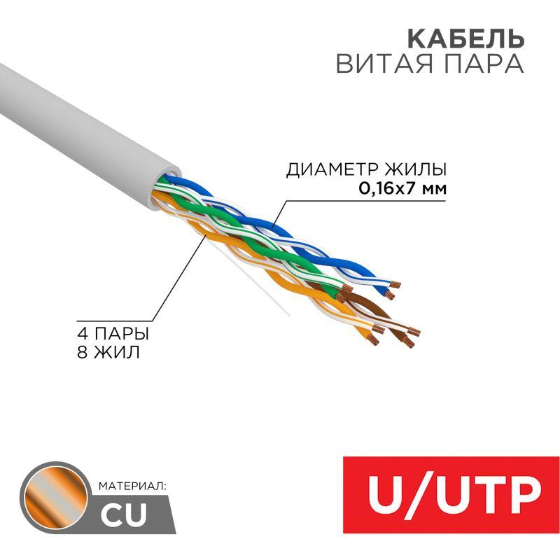 Кабель UTP 4х2х(0.16х7) кат.5е медь мж 305м (м) Rexant 01-0044