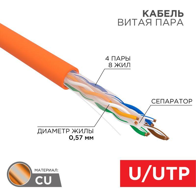 Кабель UTP 4х2х23AWG нг(А)HF кат.6 медь 305м (м) Rexant 01-0050