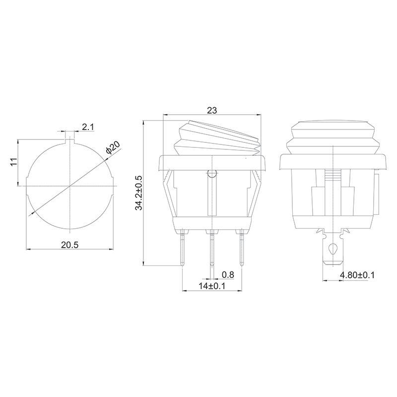 Выключатель клавишный круглый 250В 6А (3с) ON-OFF красн. с подсветкой "ВЛАГОЗАЩИТА" Rexant 36-2595