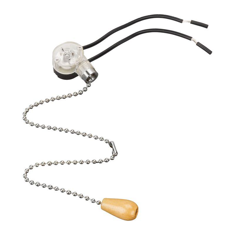 Выключатель для настенного светильника с проводом и деревянным наконечником silver (пакет боб) Rexant 32-0103