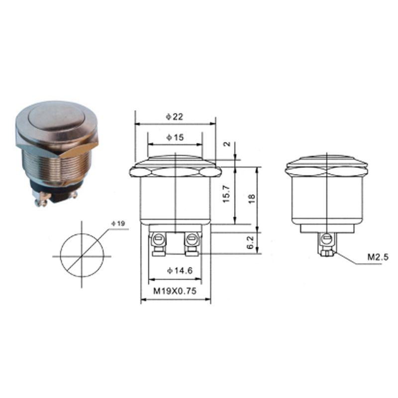 Кнопка антивандальная d19 Б/Фикс (2с винт) (ON)-OFF плоская (PBS-28В-2) Rexant 36-3411