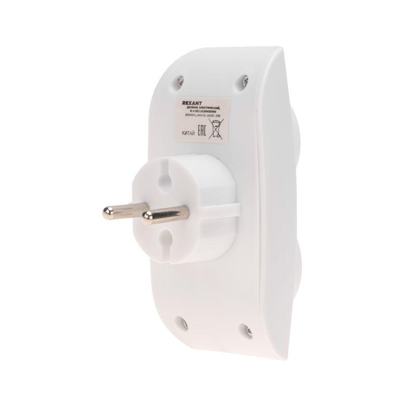 Двойник электрический 6-10А без заземл. бел. Rexant 11-1074