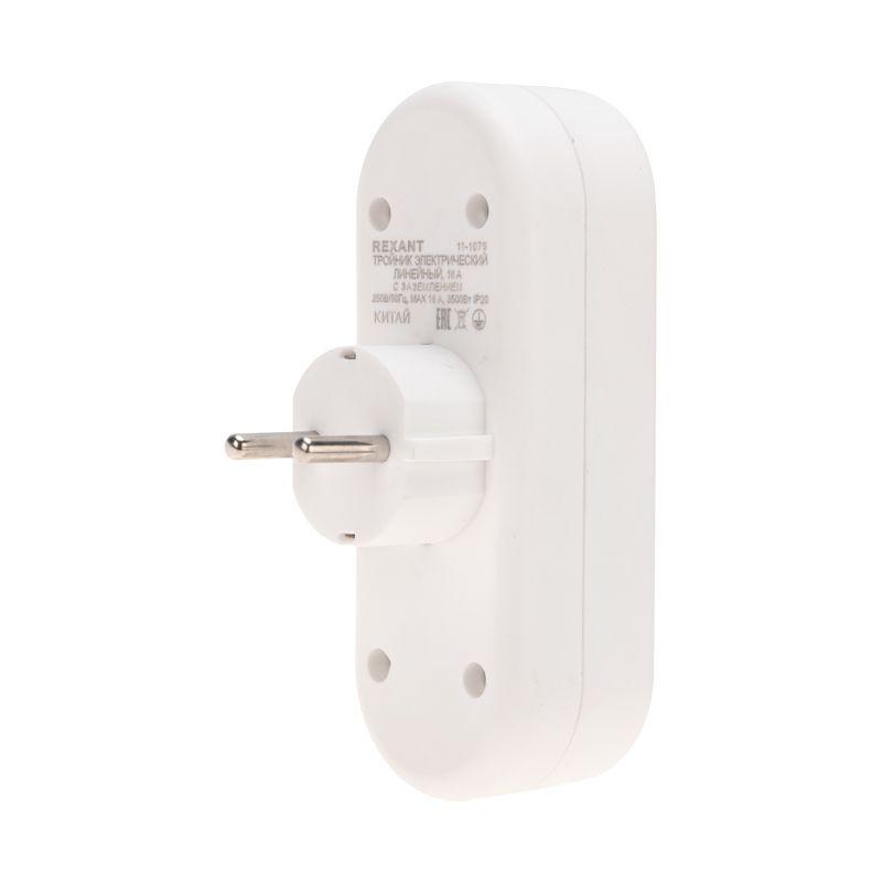 Тройник электрический линейный 16А с заземл. бел. Rexant 11-1079
