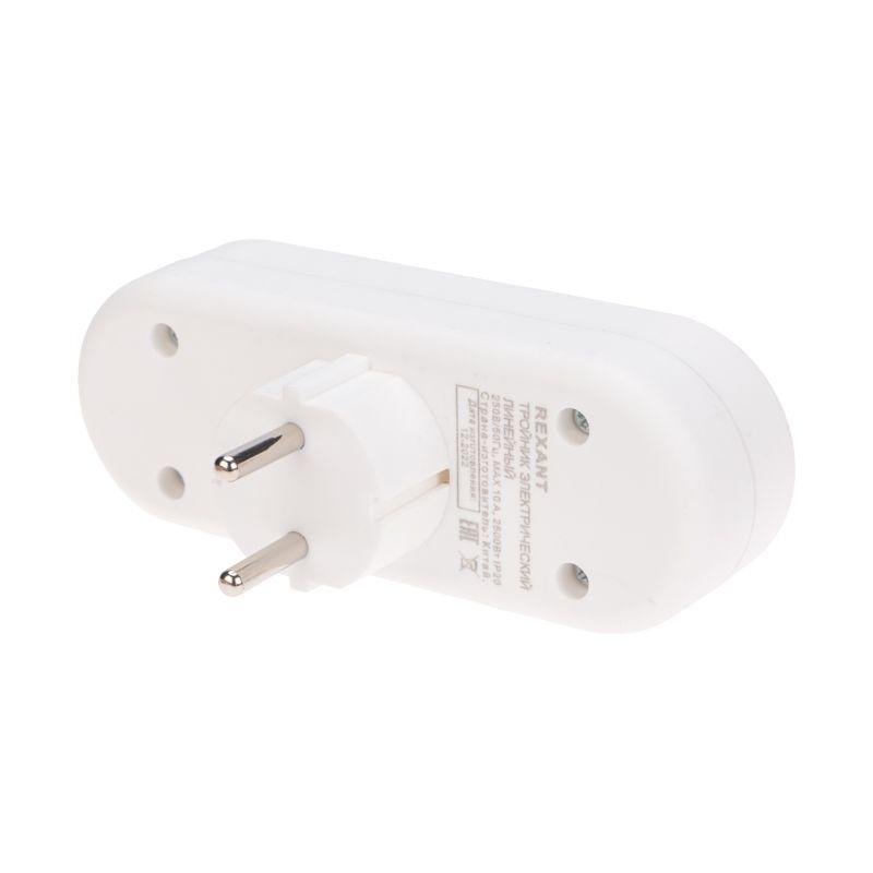 Тройник электрический линейный 6-10А без заземл. бел. Rexant 11-1078