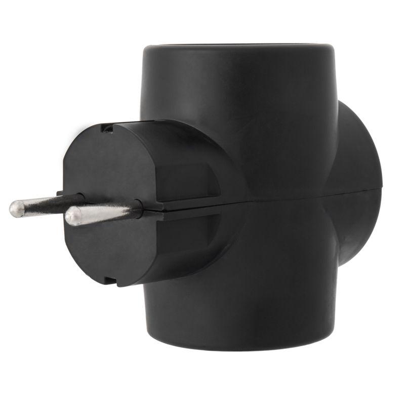 Тройник электрический 6-10А без заземл. черн. Rexant 11-1076