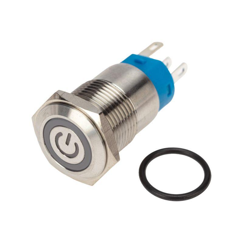 Кнопка антивандальная d16 250В без фикс. (5с) (ON)-OFF плоская подсветка красн. power Rexant 36-3243