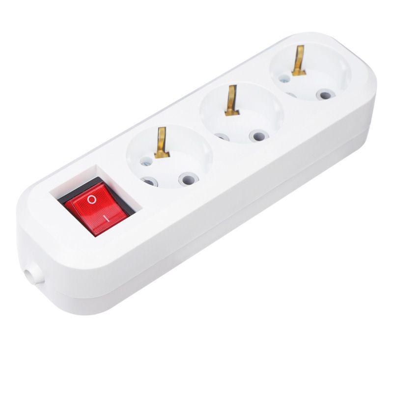 Колодка 3-м с кнопкой с заземл. Rexant 11-8706