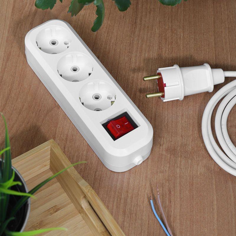 Колодка 3-м с кнопкой с заземл. Rexant 11-8706