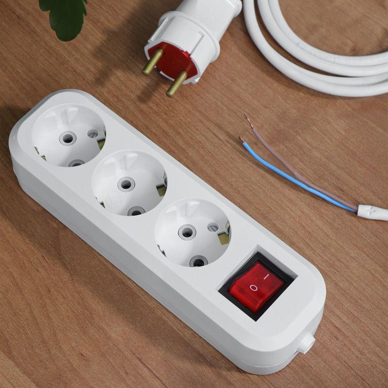 Колодка 3-м с кнопкой с заземл. Rexant 11-8706