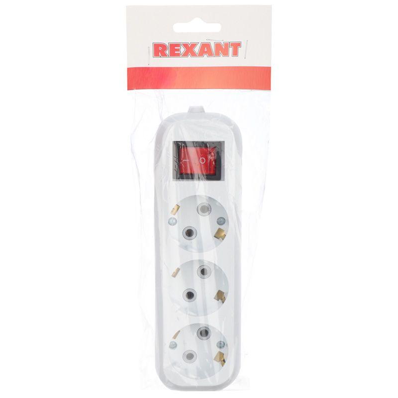 Колодка 3-м с кнопкой с заземл. Rexant 11-8706