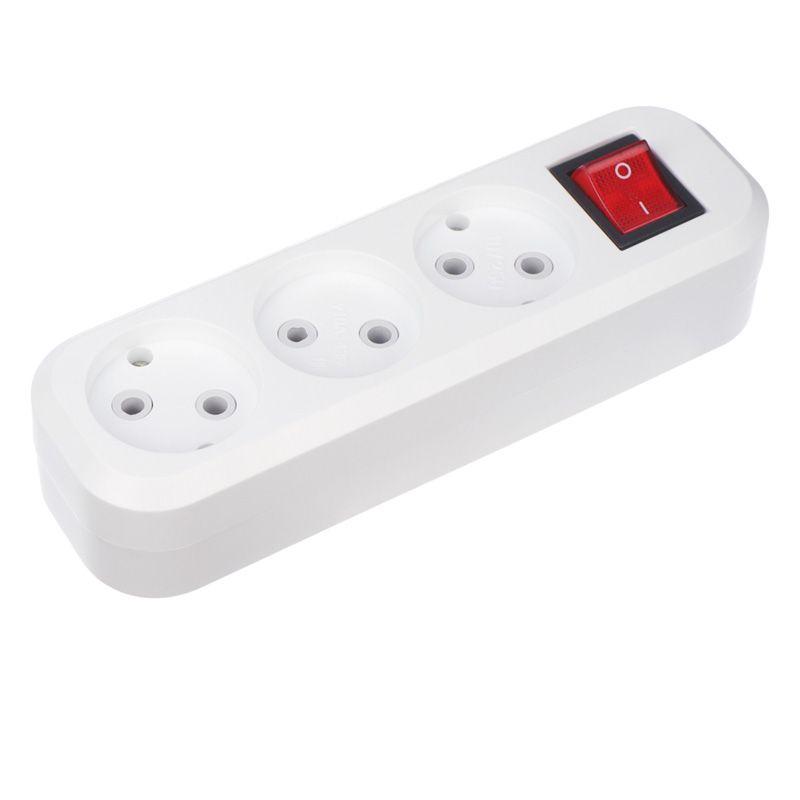 Колодка 3 гнезда с кнопкой без заземл. Rexant 11-8705