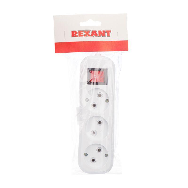 Колодка 3 гнезда с кнопкой без заземл. Rexant 11-8705