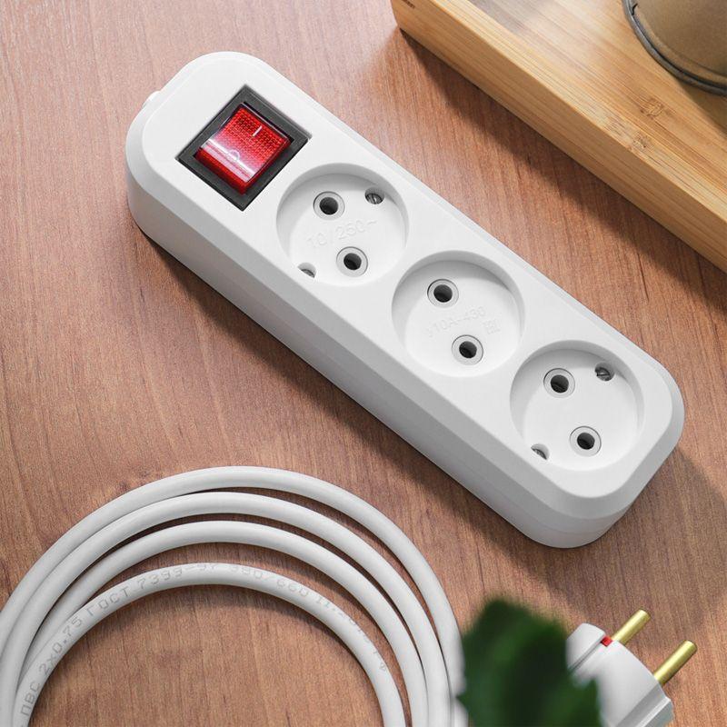 Колодка 3 гнезда с кнопкой без заземл. Rexant 11-8705