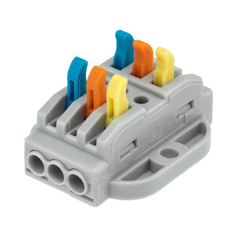 Клемма строительно-монтажная СМК проходная 3п 0.08-4кв.мм с монтажной площадкой сер. (блист.5шт) Rexant 07-6263-5