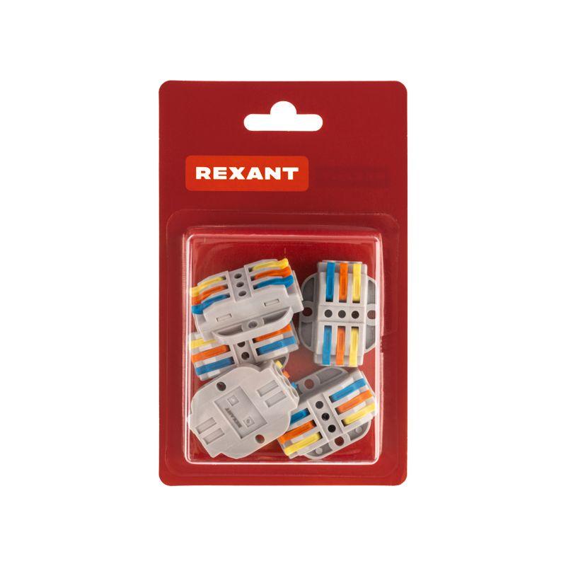 Клемма строительно-монтажная СМК проходная 3п 0.08-4кв.мм с монтажной площадкой сер. (блист.5шт) Rexant 07-6263-5