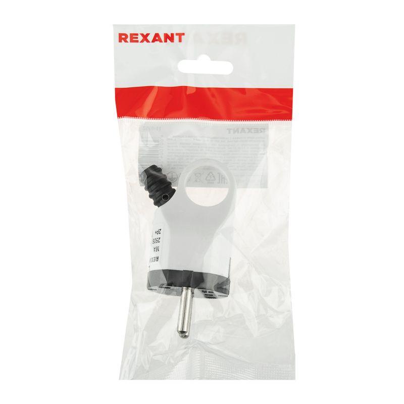 Вилка угловая 16А с заземл. евро стандарт с ушком (кольцом) бел./черн. Rexant 11-8952