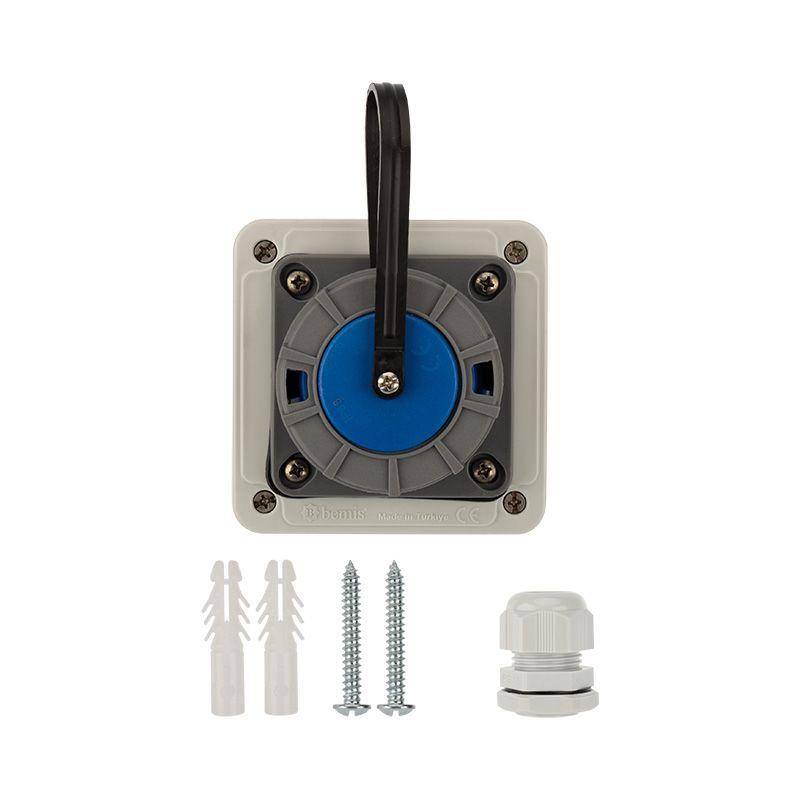 Розетка настенная влагозащищенная с крышкой 16 А, 2Р+РЕ, IP68 (etm111-125)