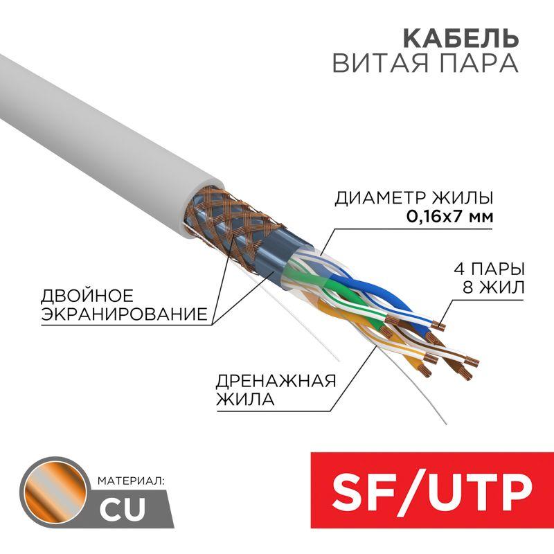 Кабель S/FTP 4х2х(0.16х7) кат.5е медь мж 305м (м) Rexant 01-0343