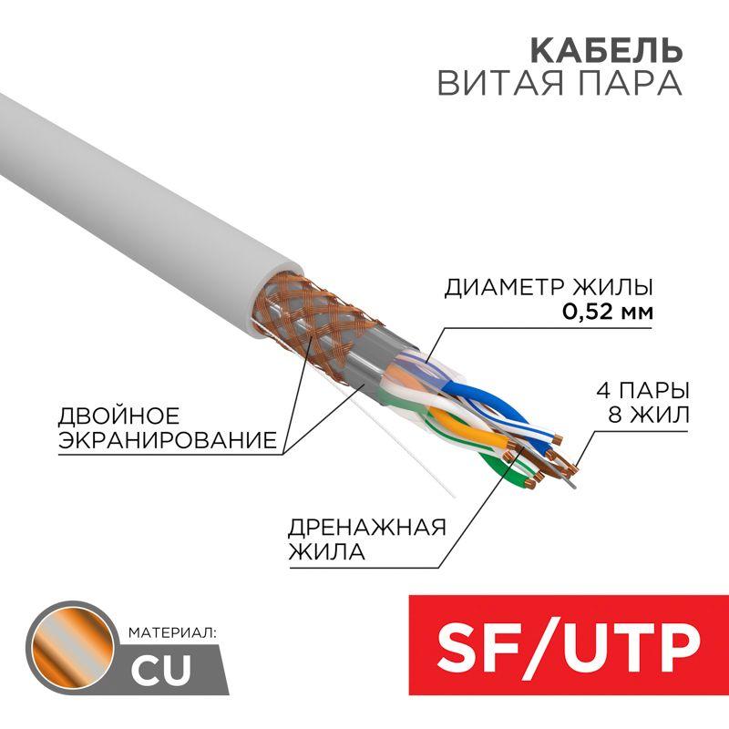Кабель SFTP 4х2х0.51 кат.5е медь 305м (м) Rexant 01-0342
