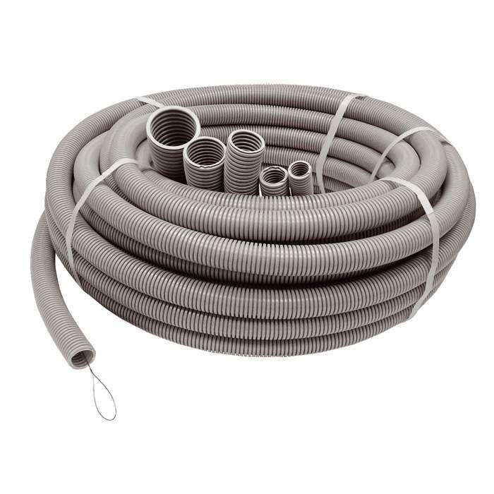 Труба гофрированная ПВХ d25мм с протяжкой сер. (50м) Ruvinil 12501
