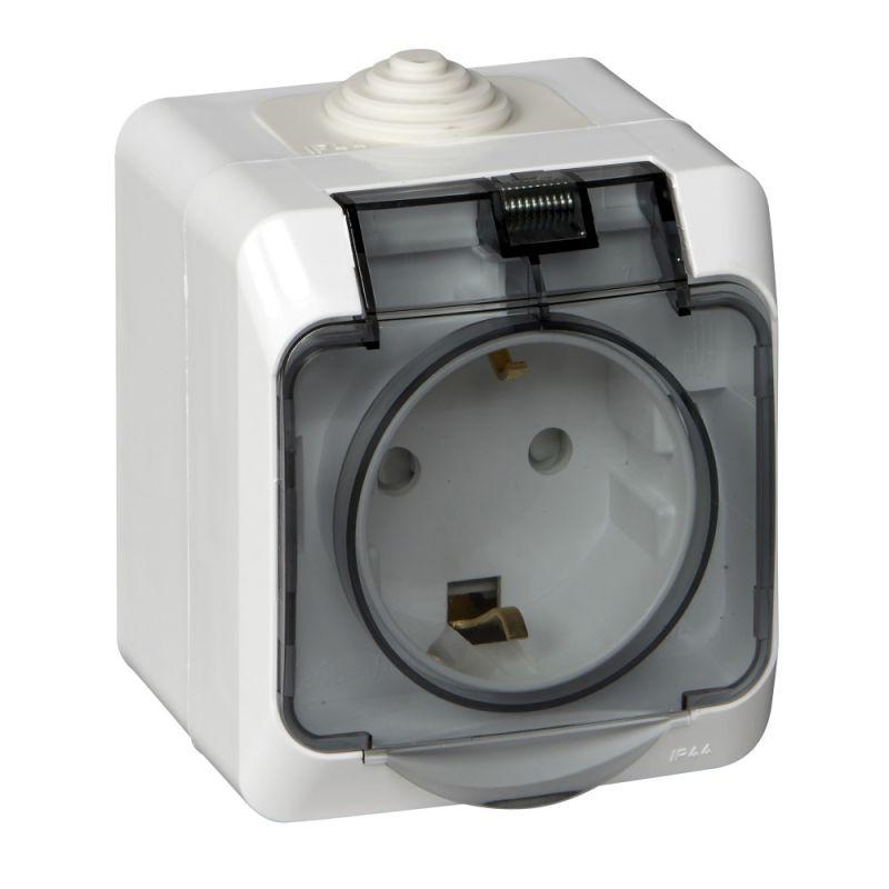 Розетка 1-местная ОП Этюд 16А IP44 250В с заземлением защитные шторки с крышкой белый