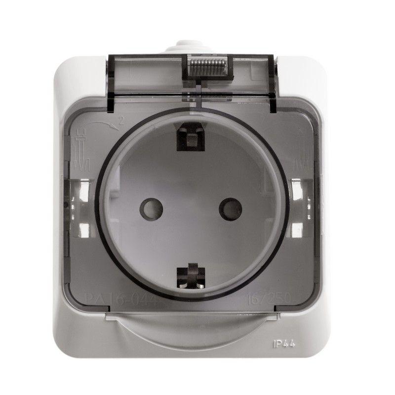 Розетка 1-местная ОП Этюд 16А IP44 250В с заземлением защитные шторки с крышкой белый