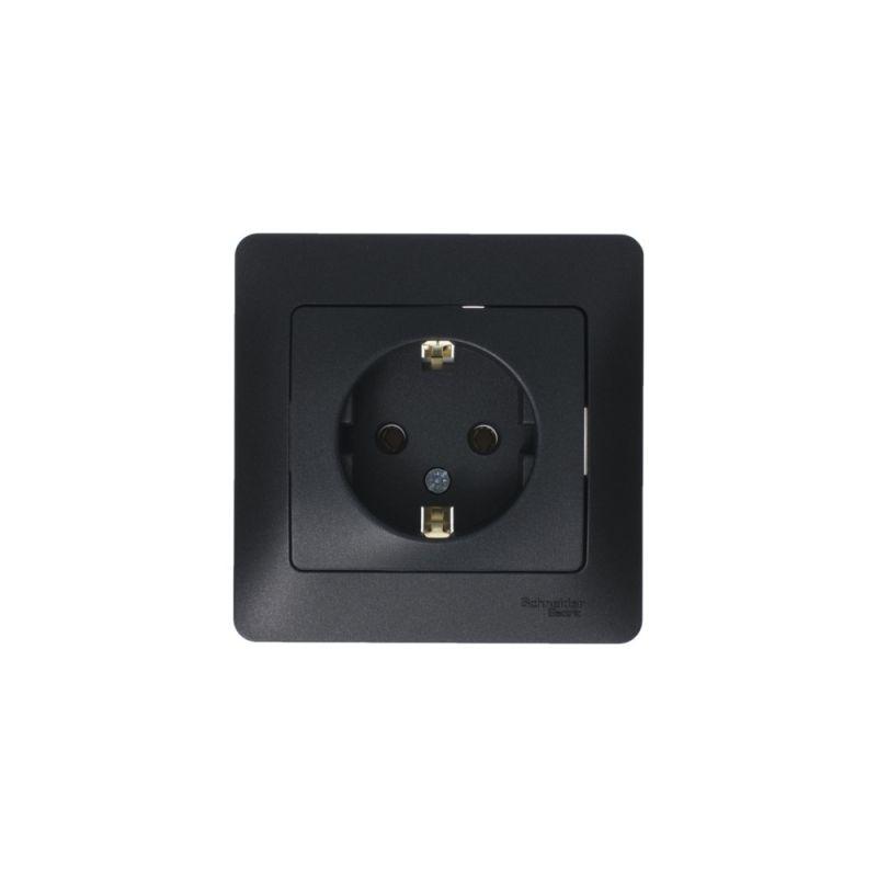 Розетка 1-м СП 1мод. Glossa 16А IP20 с заземл. в сборе антрацит SchE GSL000742