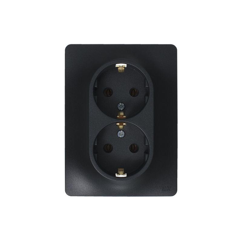 Розетка 2-м Glossa 16А с заземл. в сборе антрацит SchE GSL000724