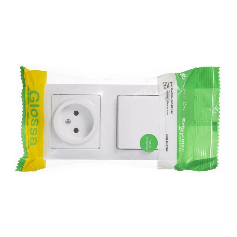 Блок комбинированный GLOSSA розетка + выкл. 1-кл. бел. SchE GSL000160