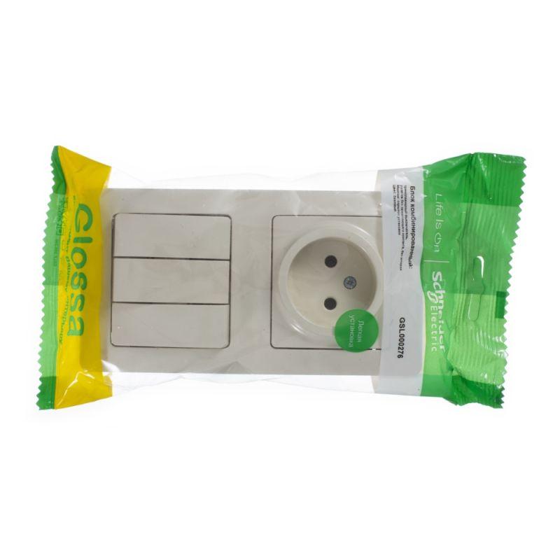 Блок комбинированный GLOSSA розетка+ выкл. 3-кл. беж. SchE GSL000276