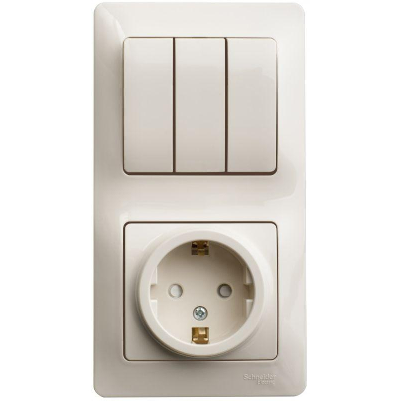 Блок комбинированный GLOSSA розетка защ. шторки с заземл. + выкл. 3-кл. беж. SchE GSL000278