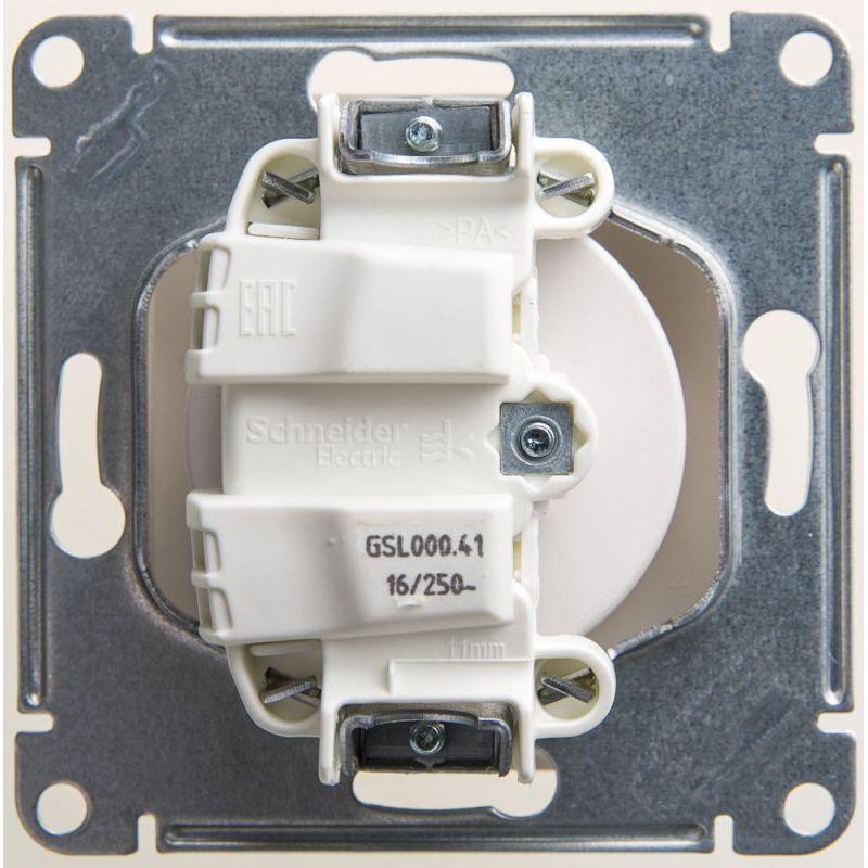 Механизм розетки 1-м СП Glossa 16А IP20 250В без заземл. перламутр. SchE GSL000641