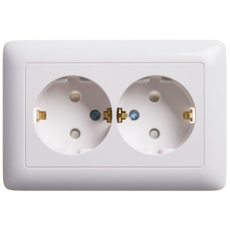 Розетка 2-местная СП Хит 16А IP20 с заземлением, защитные шторки, белый