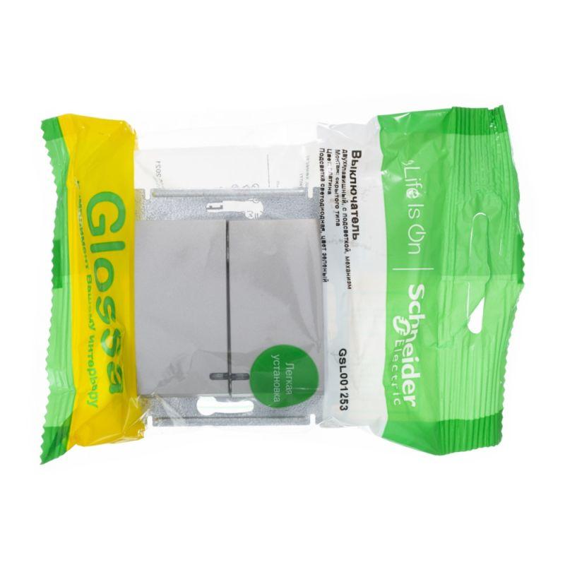 Механизм выключателя 2-кл. СП Glossa 10А IP20 (сх. 5а) 10AX с подсветкой платина SchE GSL001253