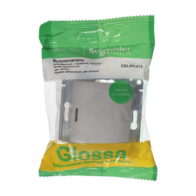 Механизм выключателя 1-кл. СП Glossa 10А IP20 (сх. 1а) 10AX с подсветкой платина SchE GSL001213