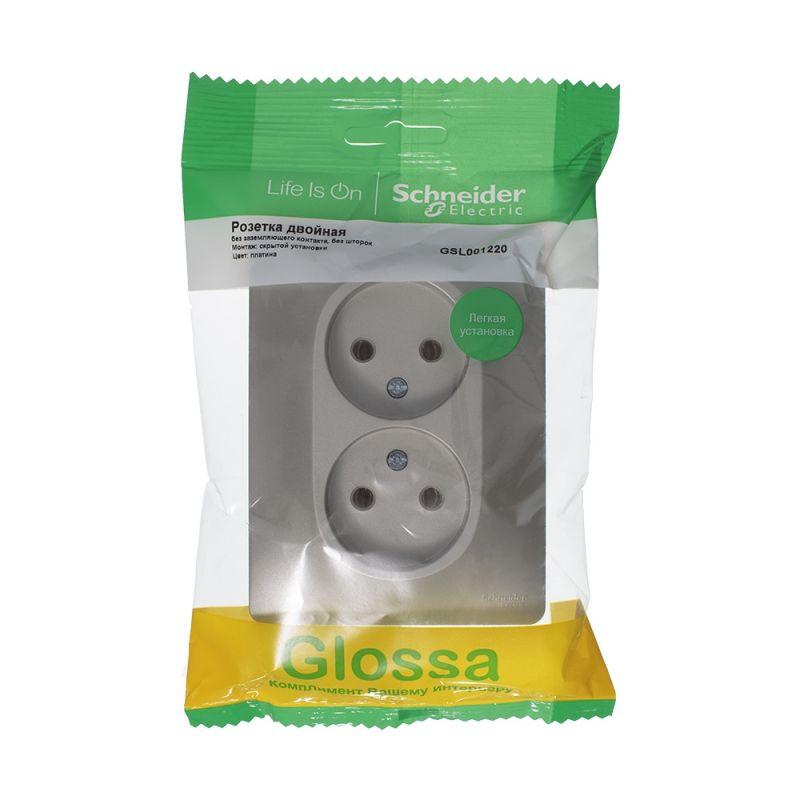 Розетка 2-м СП Glossa 16А IP20 250В без заземл. в сборе платина SchE GSL001220
