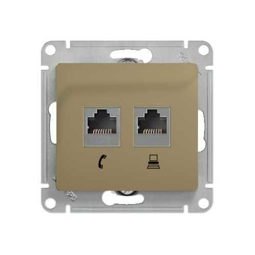 Механизм розетки комп. + телеф. 2-м СП Glossa RJ11 + RJ45 CAT.5E титан SchE GSL000485