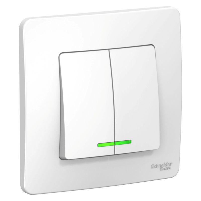 Выключатель 2-кл. СП Blanca 10А IP20 (сх. 5) 250В с подсветкой бел. SchE BLNVS010511