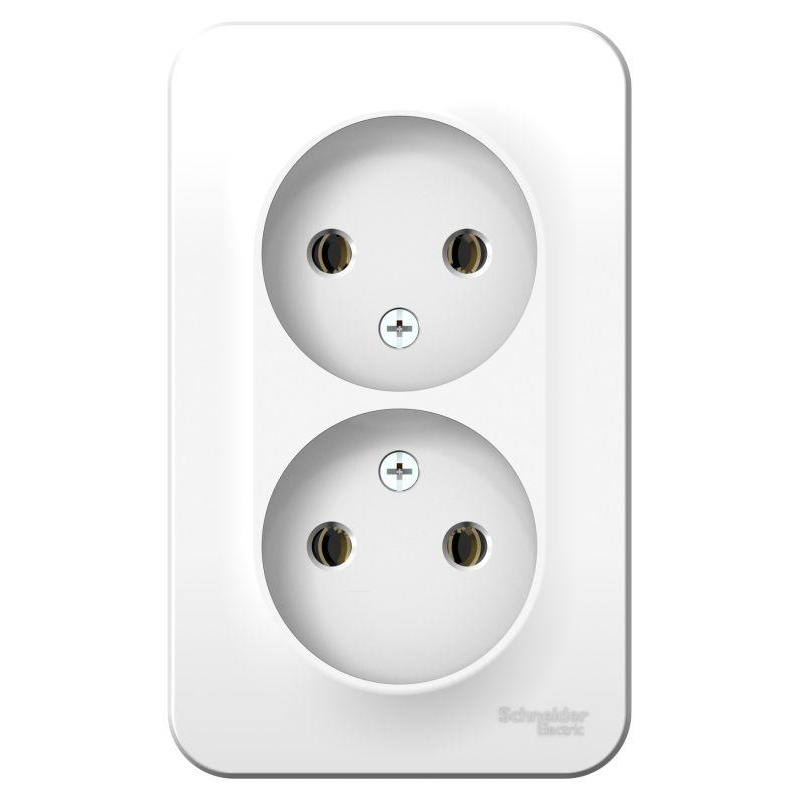 Розетка 2-м ОП Blanca 16А IP20 250В без заземл. без защ. шторок с изолир. пластиной бел. SchE BLNRA000211