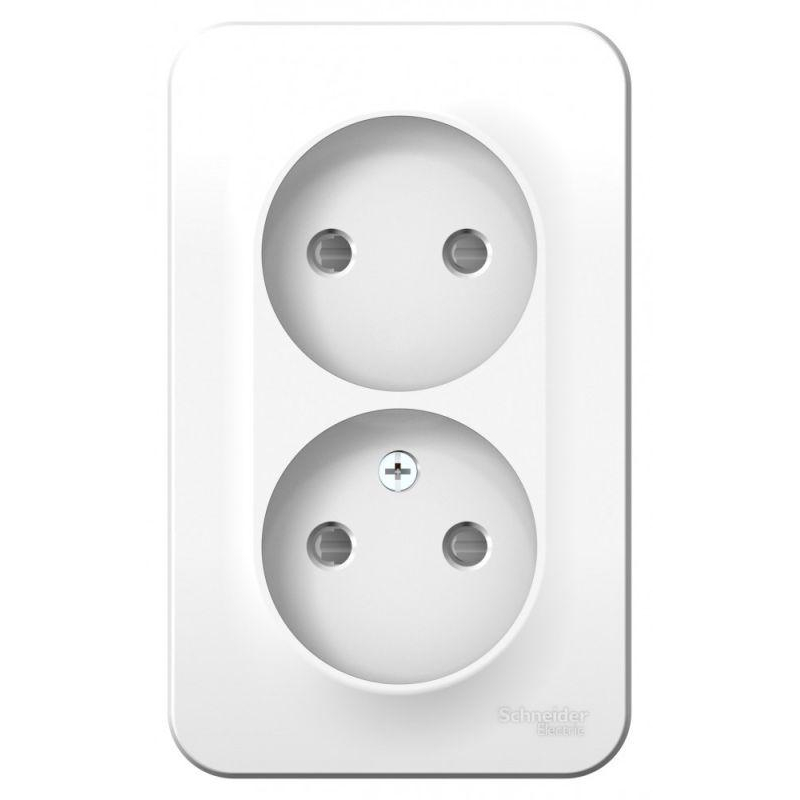 Розетка 2-м ОП Blanca 16А IP20 250В без заземления защитные шторки с изолирующей  пластиной белая SchE BLNRA001211