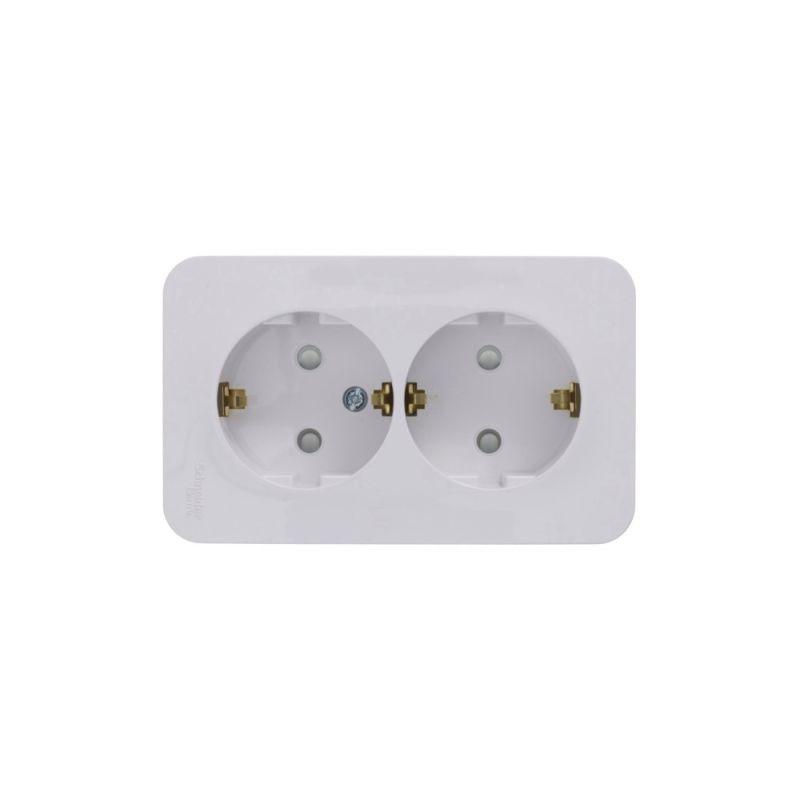 Розетка 2-м ОП Blanca 16А IP20 250В с заземл. защ. шторки с изолир. пластиной бел. SchE BLNRA011211