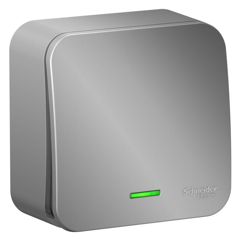 Выключатель 1-кл. ОП Blanca 10А IP20 (сх. 1) 250В с подсветкой с изолирующей пластиной алюминий SchE BLNVA101113