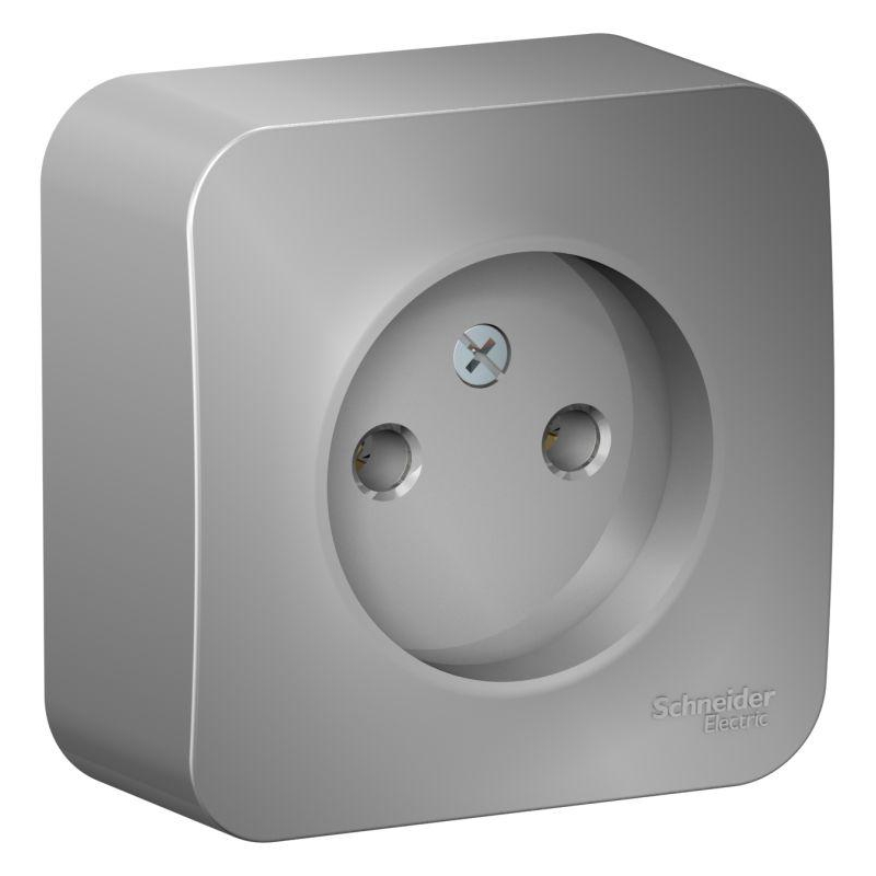 Розетка 1-м ОП Blanca 16А IP20 250В без заземления без защитных шторок с изолирующей пластиной алюминий SchE BLNRA000113