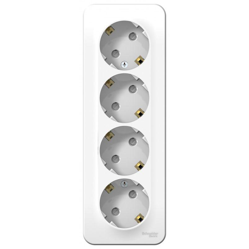 Розетка 4-м ОП Blanca 16А IP20 250В с заземл. защ. шторки с изолир. пластиной бел. SchE BLNRA011411