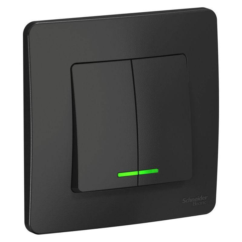 Выключатель 2-кл. СП Blanca 10А IP20 (сх. 5) 250В с подсветкой антрацит SchE BLNVS010516