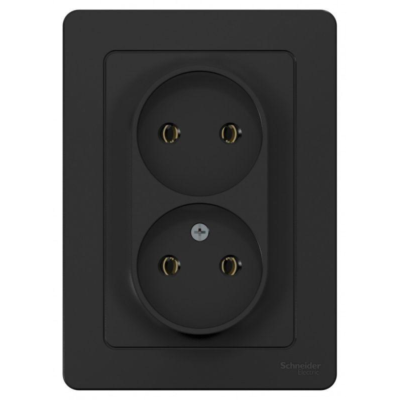 Розетка 2-м СП Blanca 16А IP20 250В без заземл. без защ. шторок антрацит SchE BLNRS000026