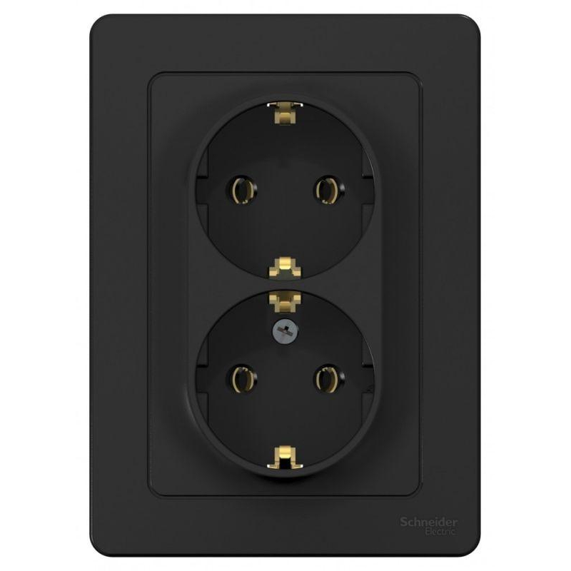 Розетка 2-м СП Blanca 16А IP20 250В с заземл. без защ. шторок антрацит SchE BLNRS001026